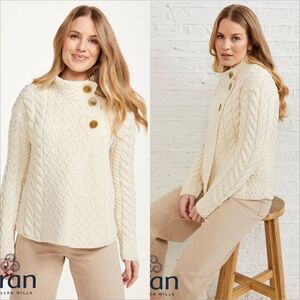 Aran Woollen Mills Merino Wool 3 Buttons Trellis Cardigan Sweater Size Small NEW